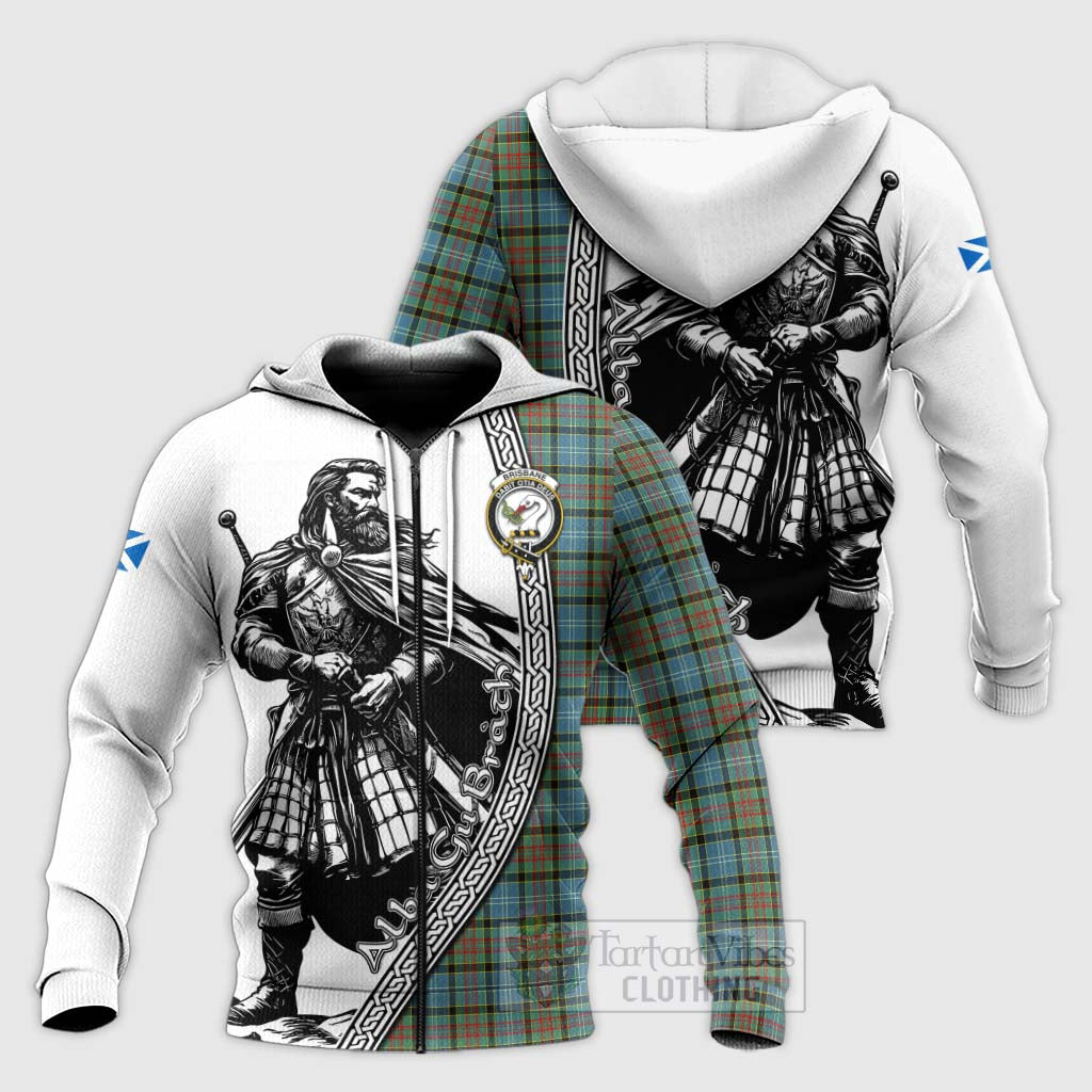 Tartan Vibes Clothing Brisbane Tartan Clan Crest Knitted Hoodie with Highlander Warrior Celtic Style