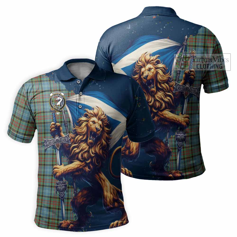 Tartan Vibes Clothing Brisbane Tartan Family Crest Men's Polo Shirt with Scottish Majestic Lion