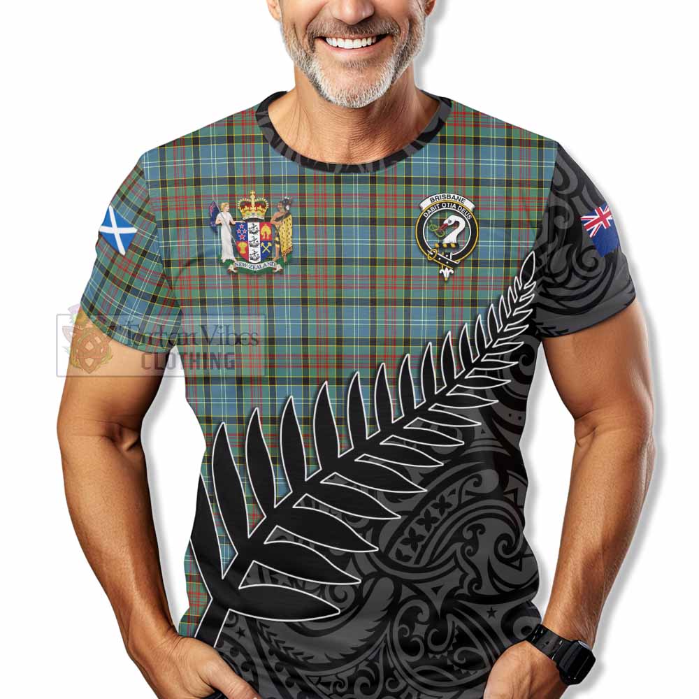 Tartan Vibes Clothing Brisbane Crest Tartan T-Shirt with New Zealand Silver Fern Half Style