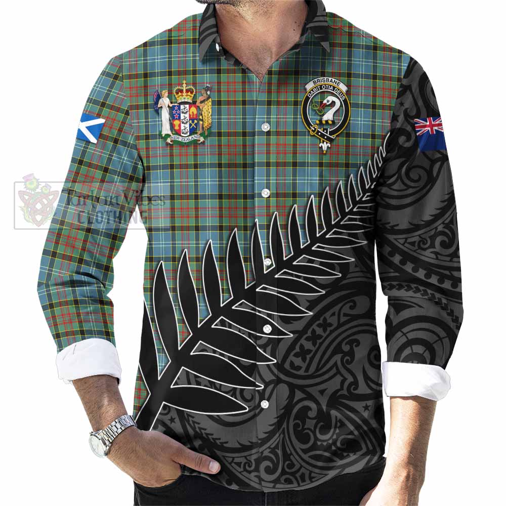 Tartan Vibes Clothing Brisbane Crest Tartan Long Sleeve Button Shirt with New Zealand Silver Fern Half Style