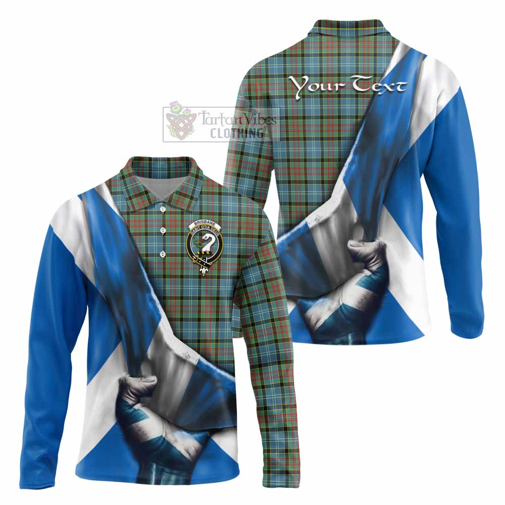 Tartan Vibes Clothing Brisbane Tartan Long Sleeve Polo Shirt with Family Crest Scotland Patriotic Style