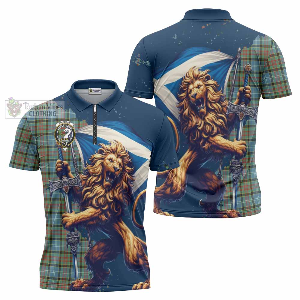 Tartan Vibes Clothing Brisbane Tartan Family Crest Zipper Polo Shirt with Scottish Majestic Lion