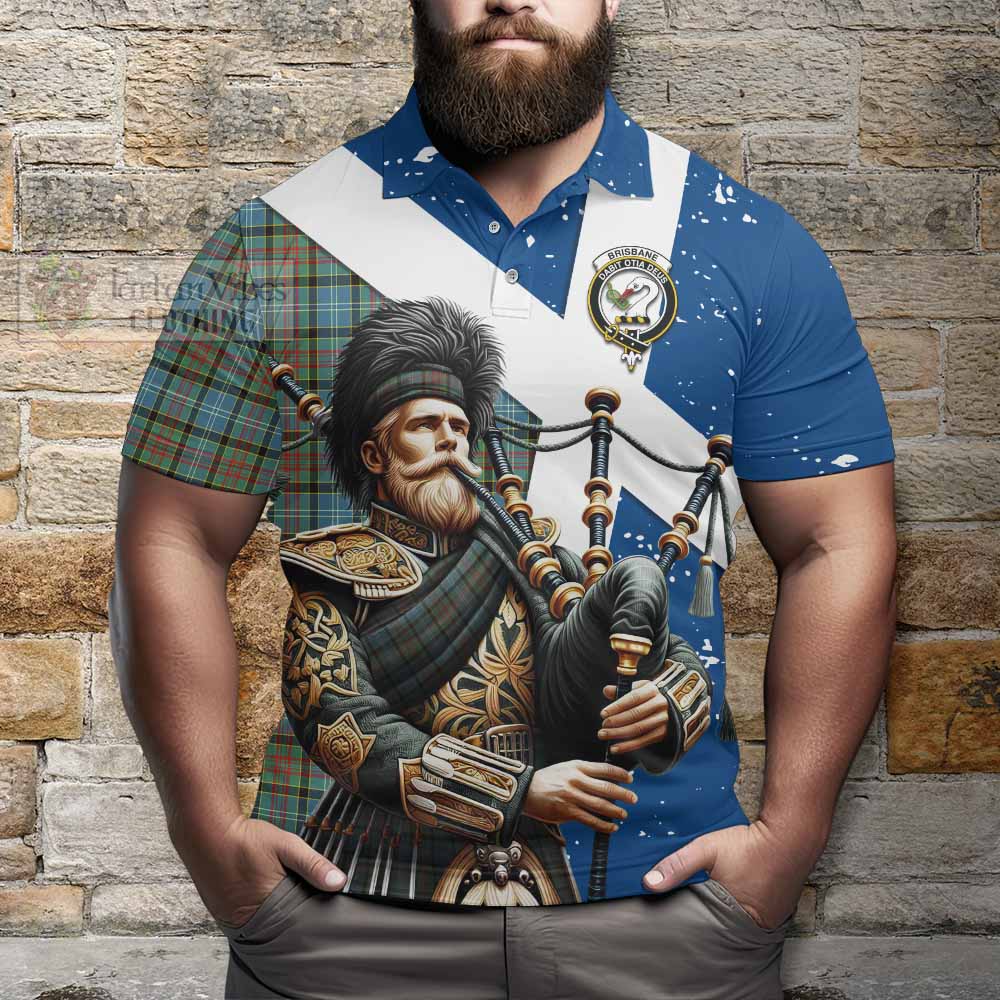 Tartan Vibes Clothing Brisbane Tartan Polo Shirt with Family Crest Scottish Bagpiper Vibes