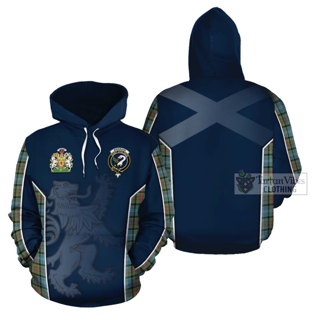 Tartan Vibes Clothing Brisbane Tartan Cotton Hoodie with Family Crest and Lion Rampant Vibes Sport Style