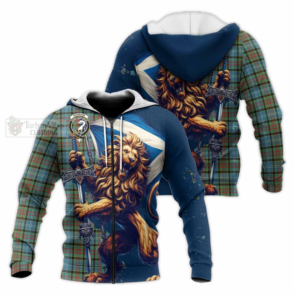 Tartan Vibes Clothing Brisbane Tartan Family Crest Knitted Hoodie with Scottish Majestic Lion