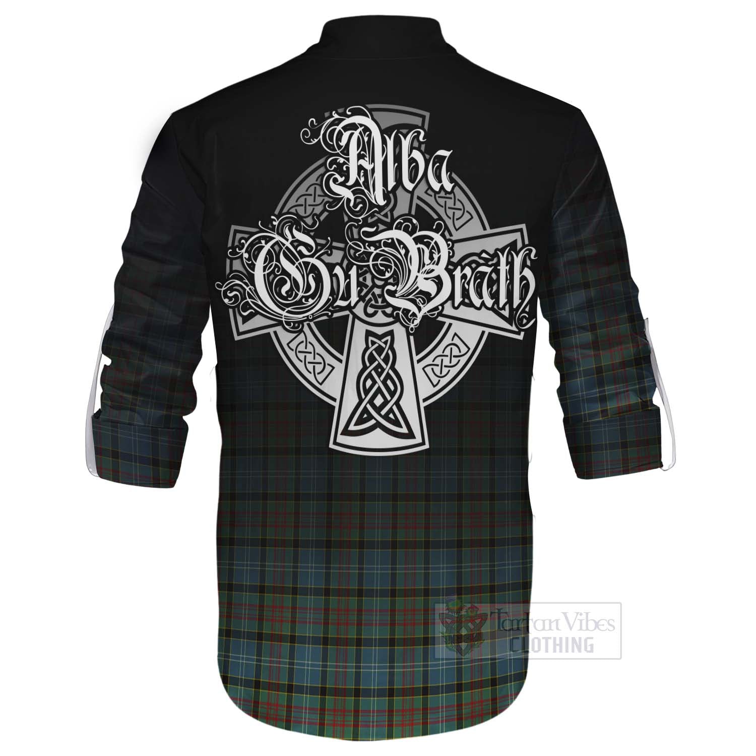 Tartan Vibes Clothing Brisbane Tartan Ghillie Kilt Shirt Featuring Alba Gu Brath Family Crest Celtic Inspired