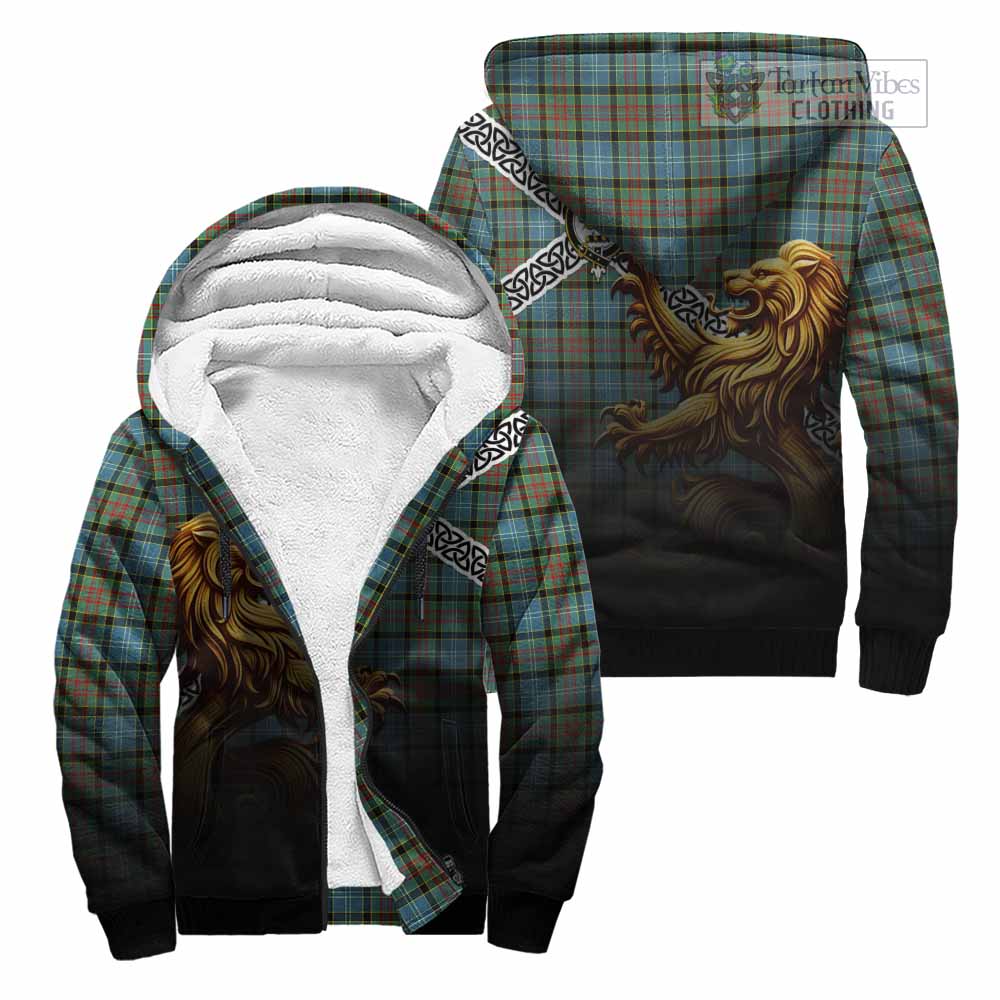 Brisbane Crest Tartan Sherpa Hoodie with Golden Lion Emblem Celtic Style Unisex - Tartan Vibes Clothing