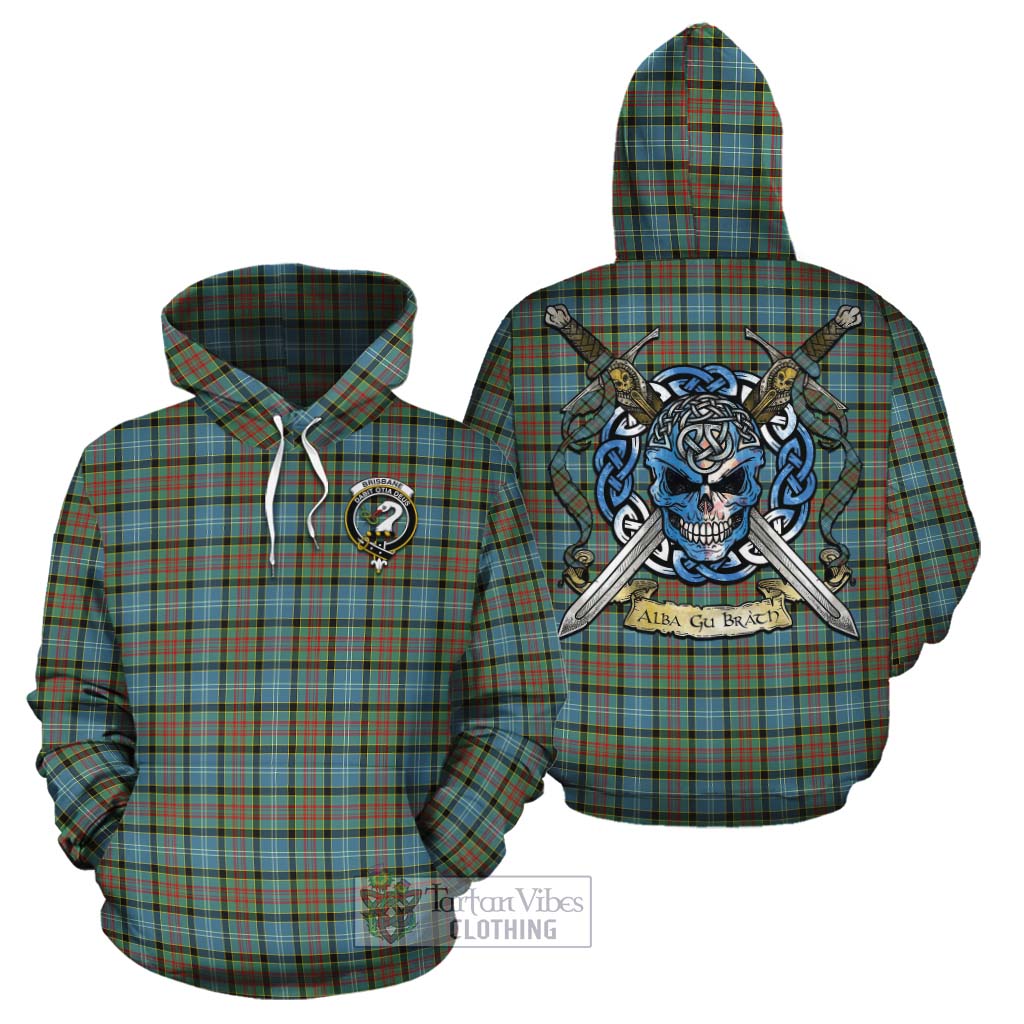 Tartan Vibes Clothing Brisbane Tartan Cotton Hoodie with Family Crest Celtic Skull Style