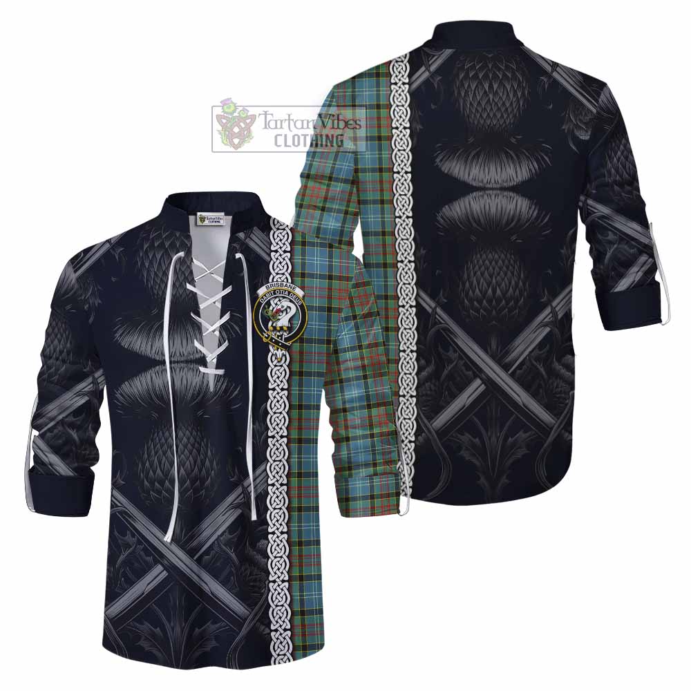 Tartan Vibes Clothing Brisbane Tartan Ghillie Kilt Shirt with Family Crest Cross Sword Thistle Celtic Vibes