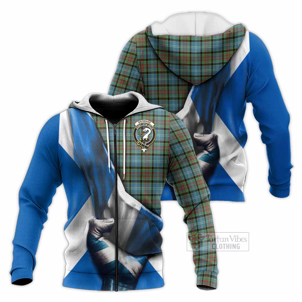 Tartan Vibes Clothing Brisbane Tartan Knitted Hoodie with Family Crest Scotland Patriotic Style