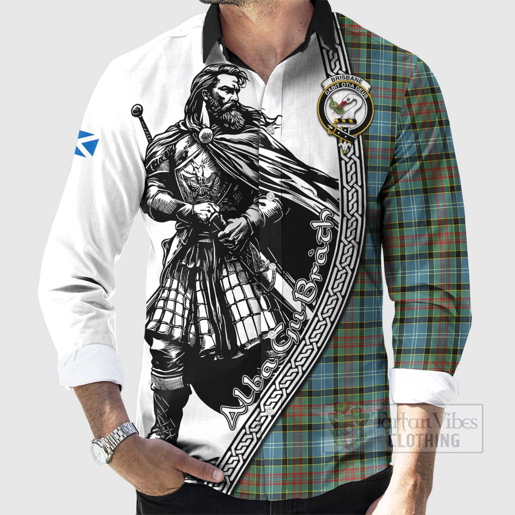 Tartan Vibes Clothing Brisbane Tartan Clan Crest Long Sleeve Button Shirt with Highlander Warrior Celtic Style