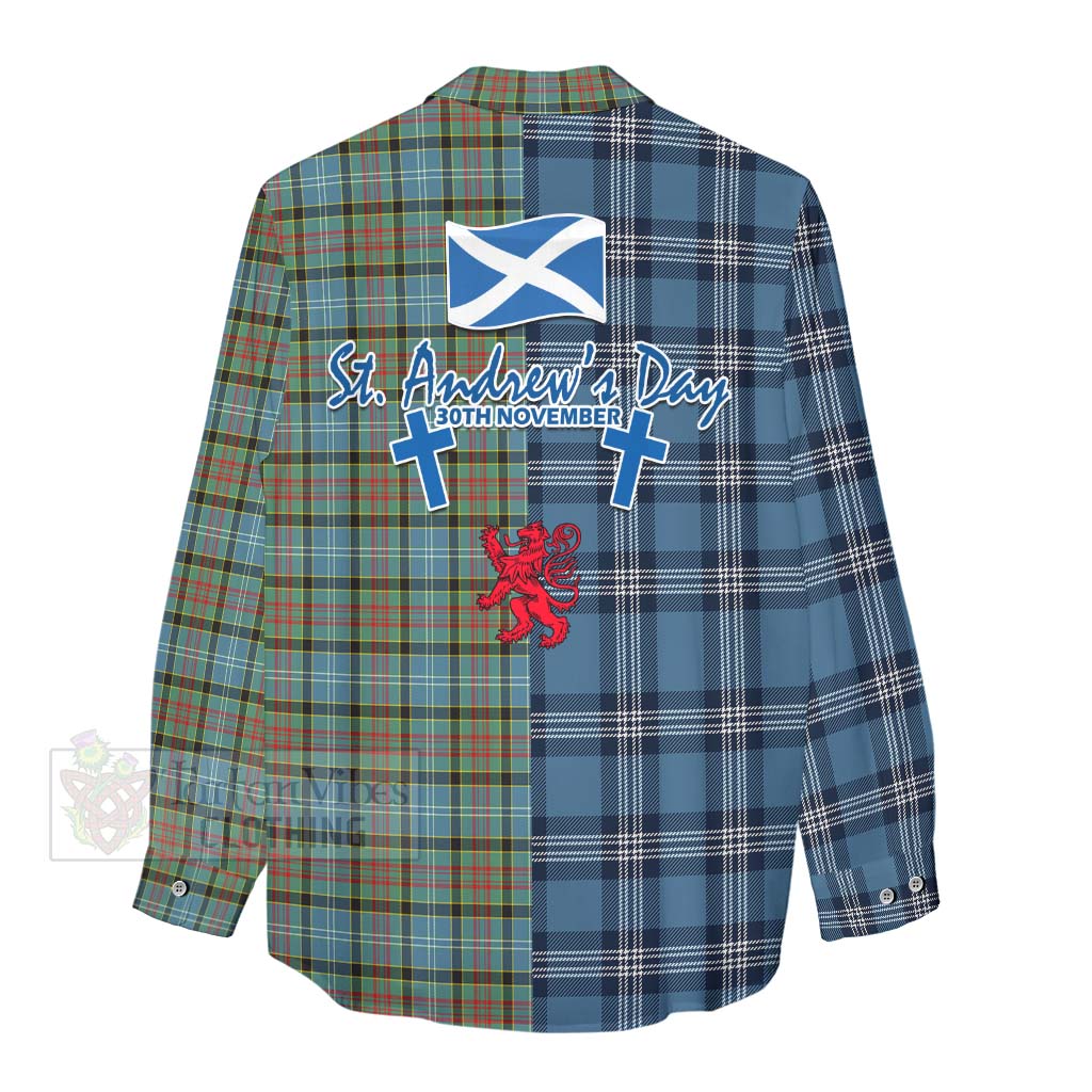 Tartan Vibes Clothing Brisbane Tartan Women's Casual Shirt Happy St. Andrew's Day Half Tartan Style