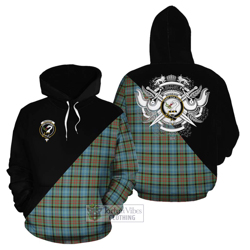 Tartan Vibes Clothing Brisbane Tartan Cotton Hoodie with Family Crest and Military Logo Style