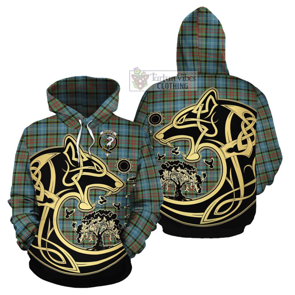 Tartan Vibes Clothing Brisbane Tartan Cotton Hoodie with Family Crest Celtic Wolf Style