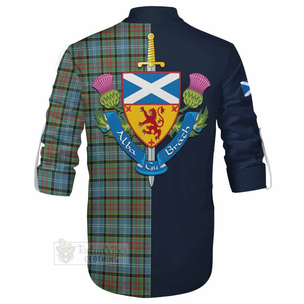 Brisbane Tartan Ghillie Kilt Shirt Alba with Scottish Lion Royal Arm Half Style