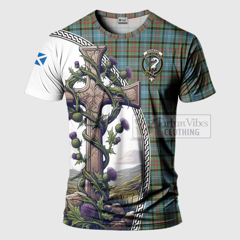 Tartan Vibes Clothing Brisbane Agnew Tartan T-Shirt with Family Crest and St. Andrew's Cross Accented by Thistle Vines