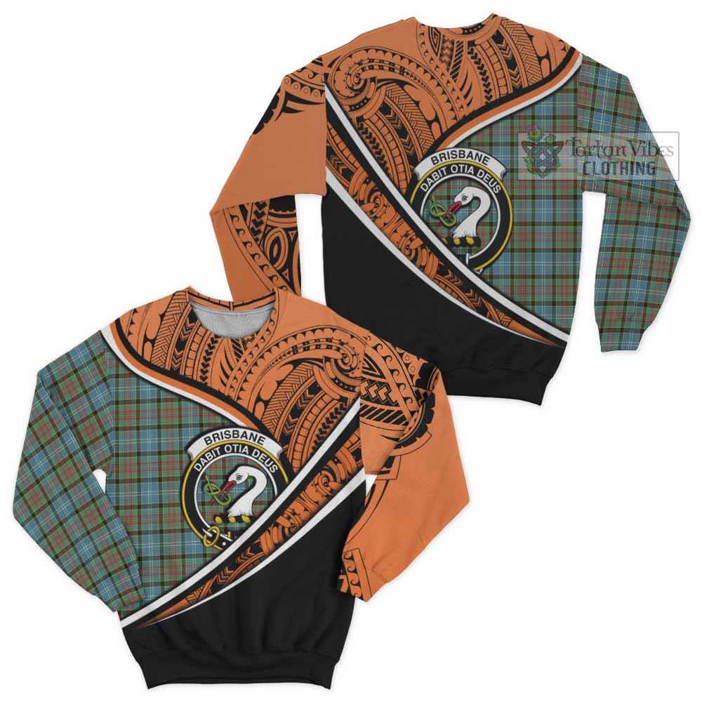 Tartan Vibes Clothing Brisbane Crest Tartan Sweatshirt with Maori Tattoo Style - Orange Version