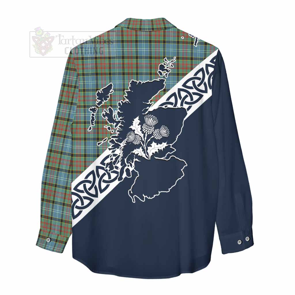 Tartan Vibes Clothing Brisbane Tartan Women's Casual Shirt Featuring Thistle and Scotland Map