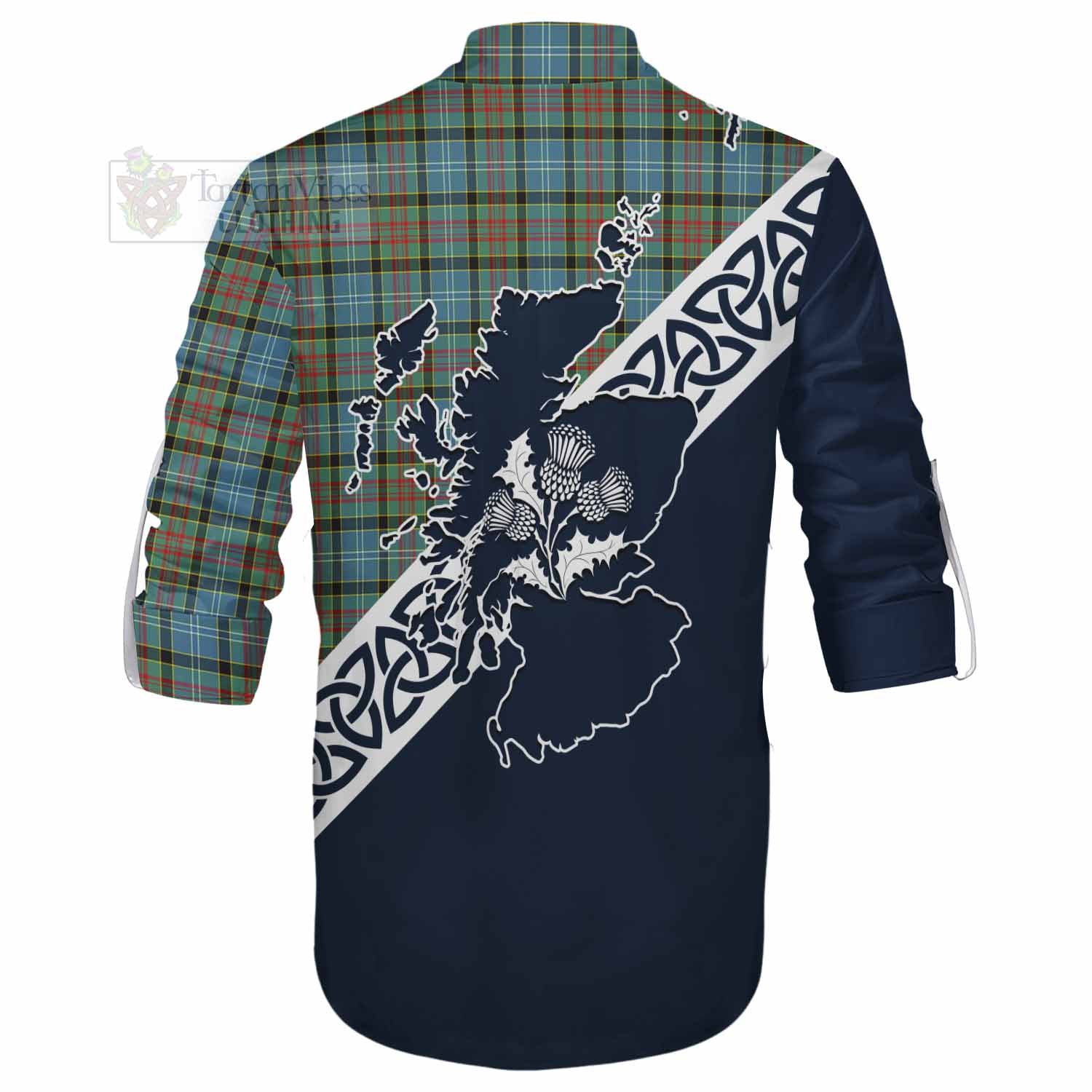 Tartan Vibes Clothing Brisbane Tartan Ghillie Kilt Shirt Featuring Thistle and Scotland Map