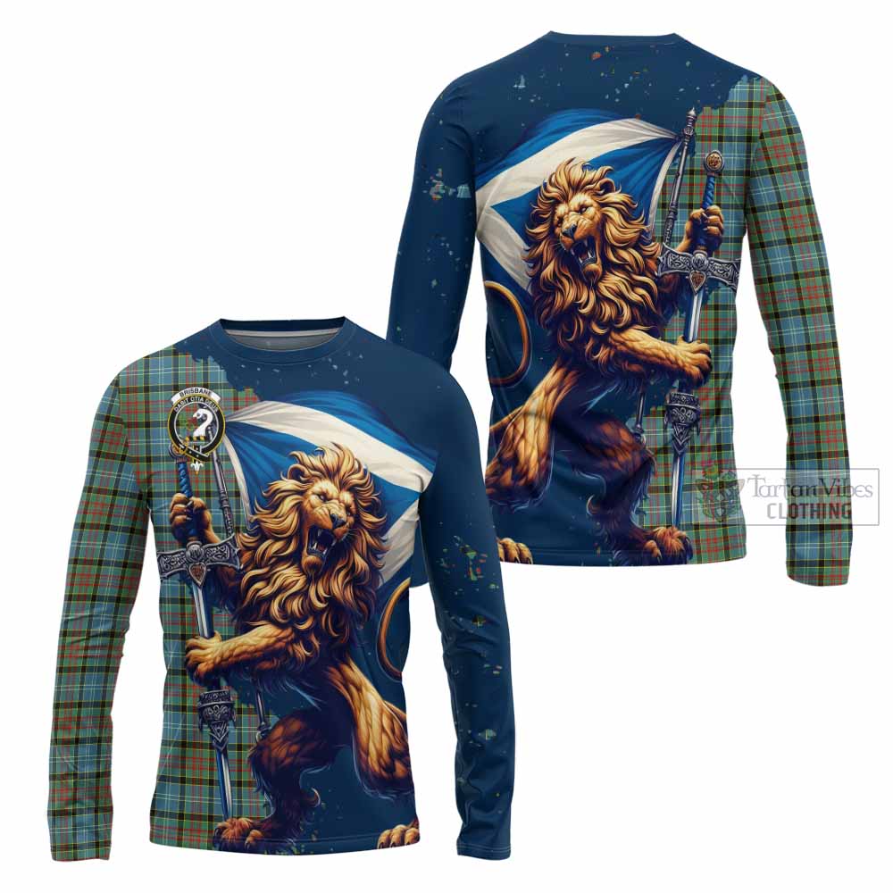 Tartan Vibes Clothing Brisbane Tartan Family Crest Long Sleeve T-Shirt with Scottish Majestic Lion