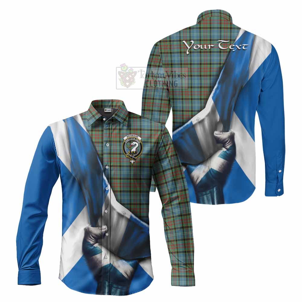 Tartan Vibes Clothing Brisbane Tartan Long Sleeve Button Shirt with Family Crest Scotland Patriotic Style