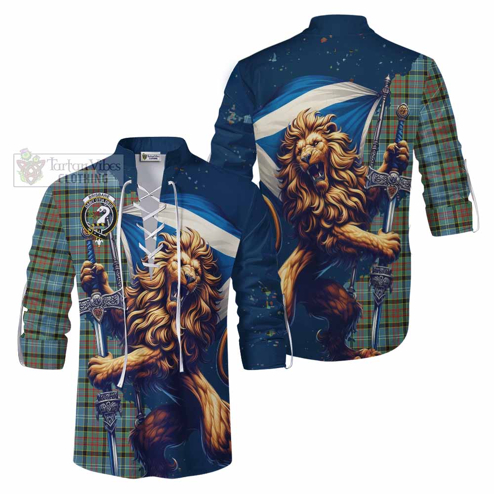 Tartan Vibes Clothing Brisbane Tartan Family Crest Ghillie Kilt Shirt with Scottish Majestic Lion