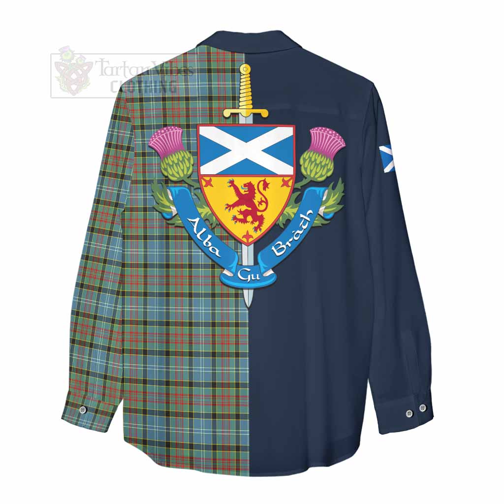 Tartan Vibes Clothing Brisbane Tartan Women's Casual Shirt Alba with Scottish Lion Royal Arm Half Style