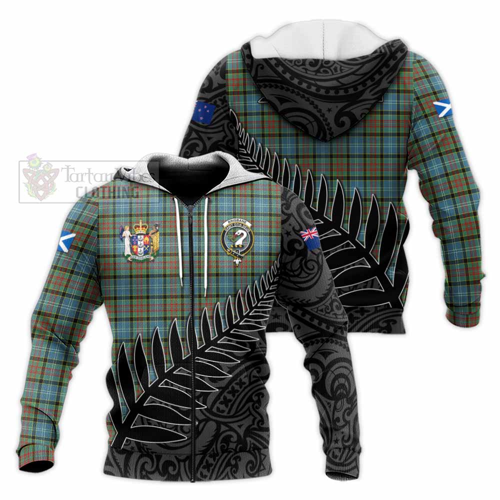 Tartan Vibes Clothing Brisbane Crest Tartan Knitted Hoodie with New Zealand Silver Fern Half Style