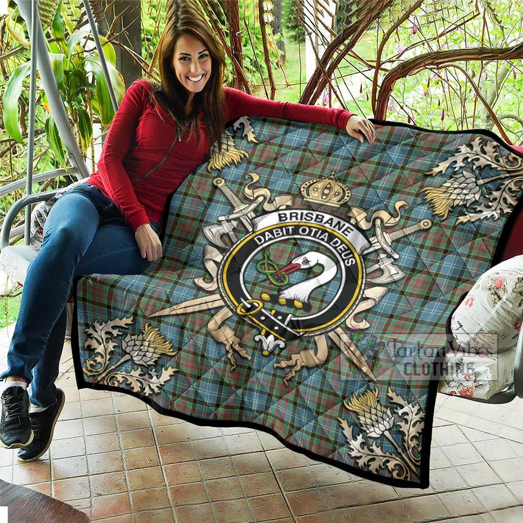 Tartan Vibes Clothing Brisbane Tartan Quilt with Family Crest and Scottish Golden Courage Shield