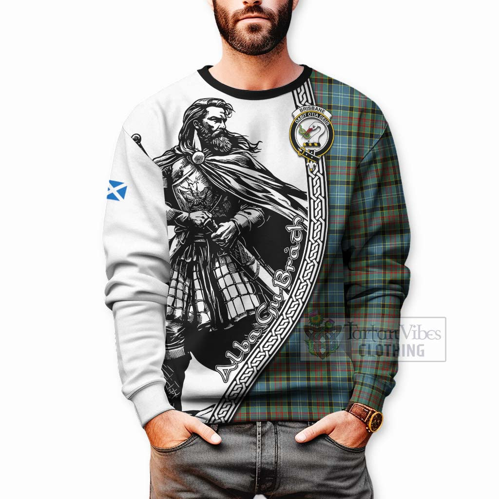 Tartan Vibes Clothing Brisbane Tartan Clan Crest Sweatshirt with Highlander Warrior Celtic Style