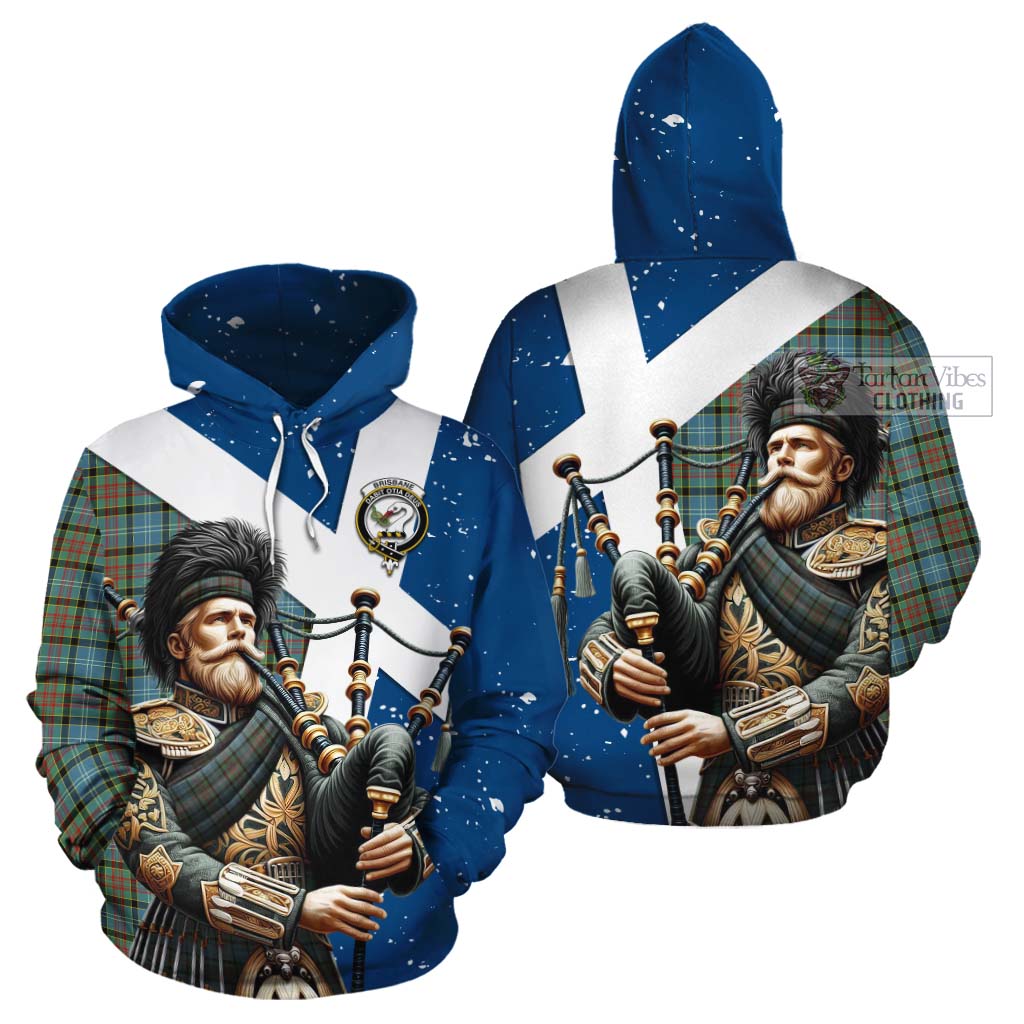 Tartan Vibes Clothing Brisbane Tartan Cotton Hoodie with Family Crest Scottish Bagpiper Vibes