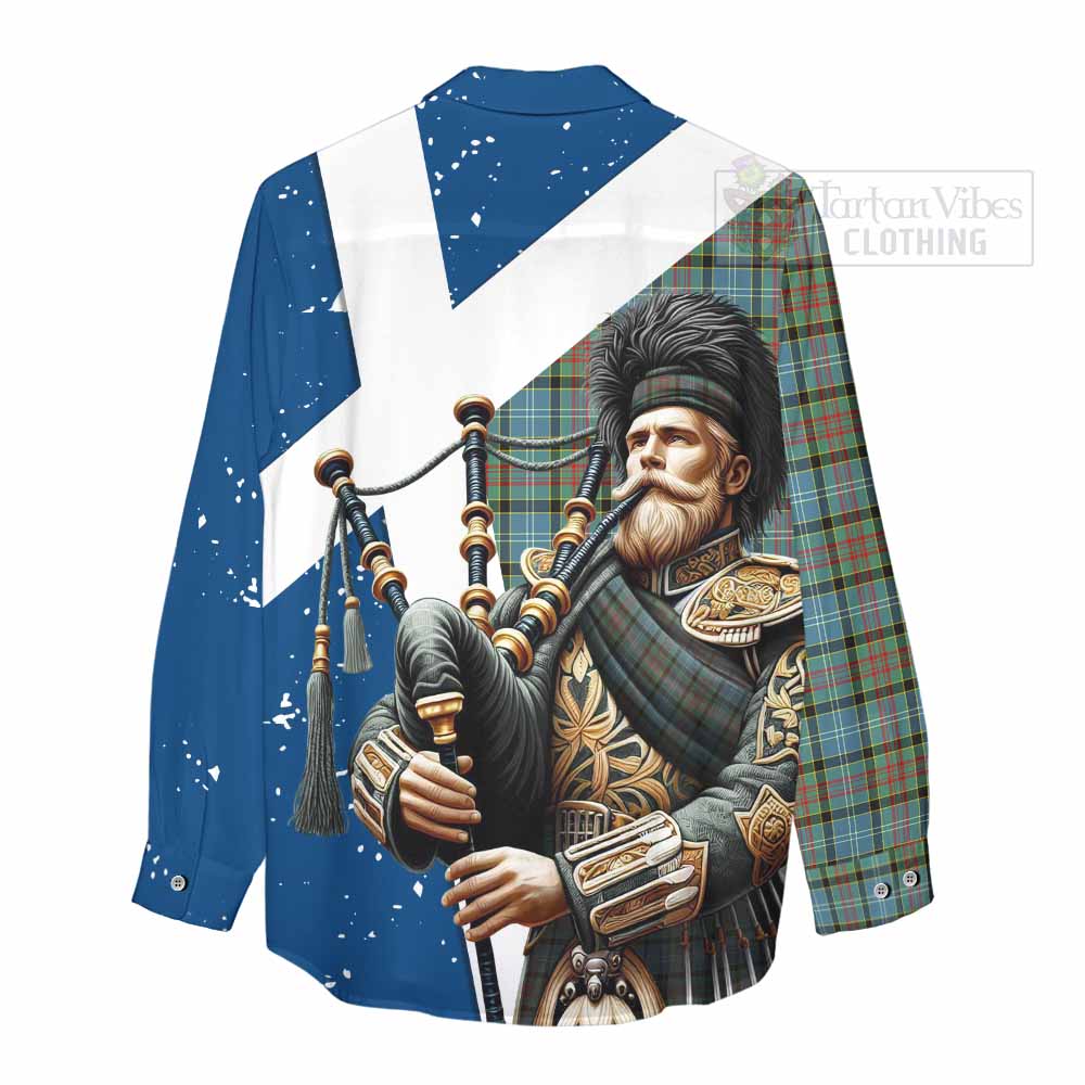 Tartan Vibes Clothing Brisbane Tartan Women's Casual Shirt with Family Crest Scottish Bagpiper Vibes