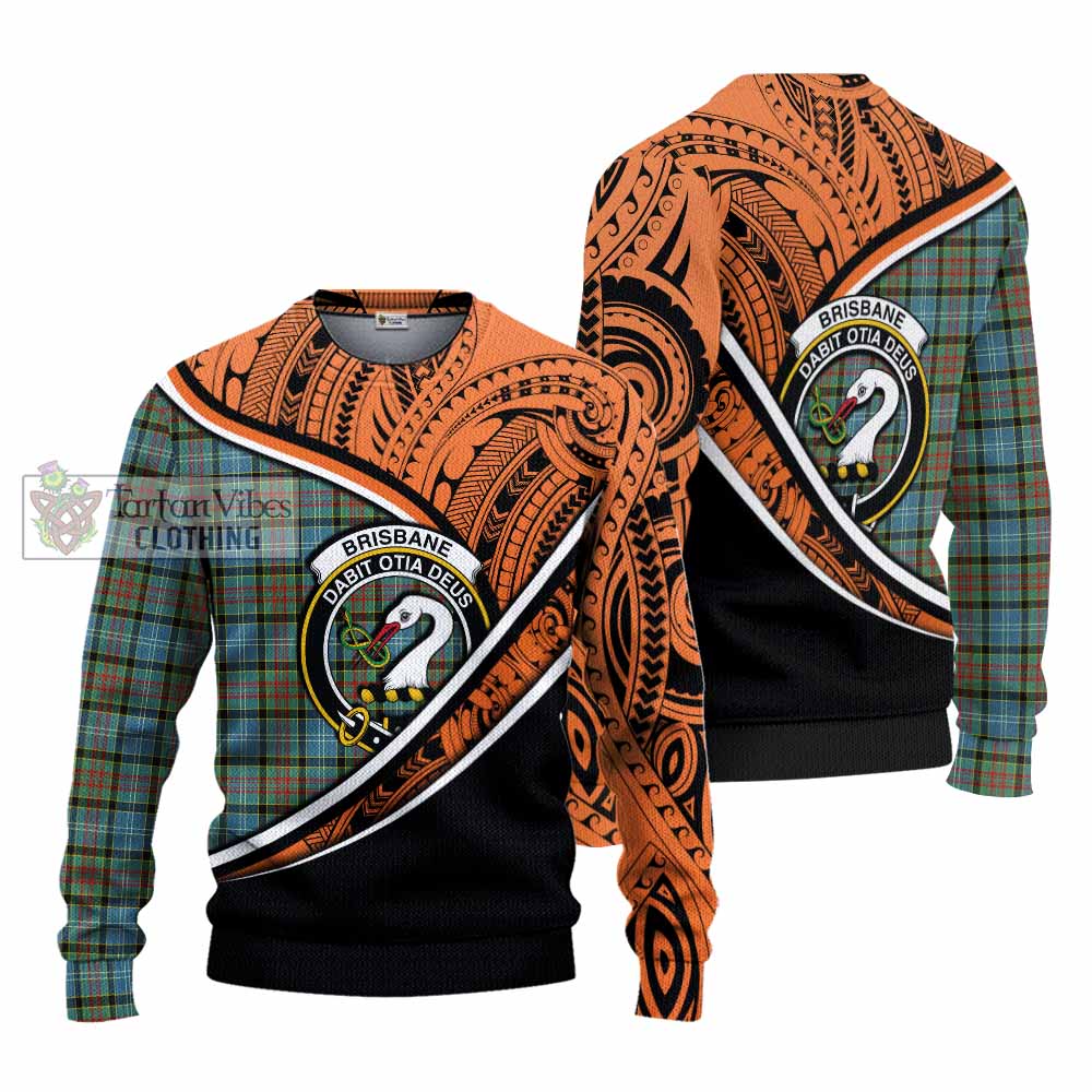 Tartan Vibes Clothing Brisbane Crest Tartan Knitted Sweater with Maori Tattoo Style - Orange Version