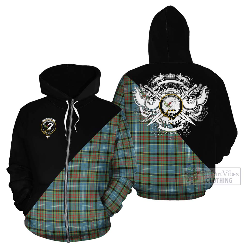 Tartan Vibes Clothing Brisbane Tartan Cotton Hoodie with Family Crest and Military Logo Style