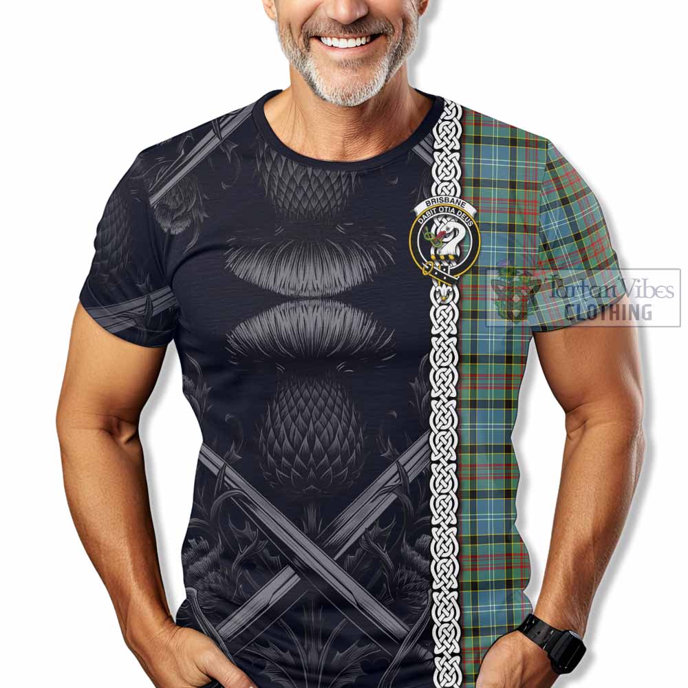 Tartan Vibes Clothing Brisbane Tartan T-Shirt with Family Crest Cross Sword Thistle Celtic Vibes