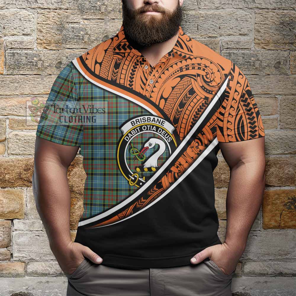 Tartan Vibes Clothing Brisbane Crest Tartan Polo Shirt with Maori Tattoo Style - Orange Version