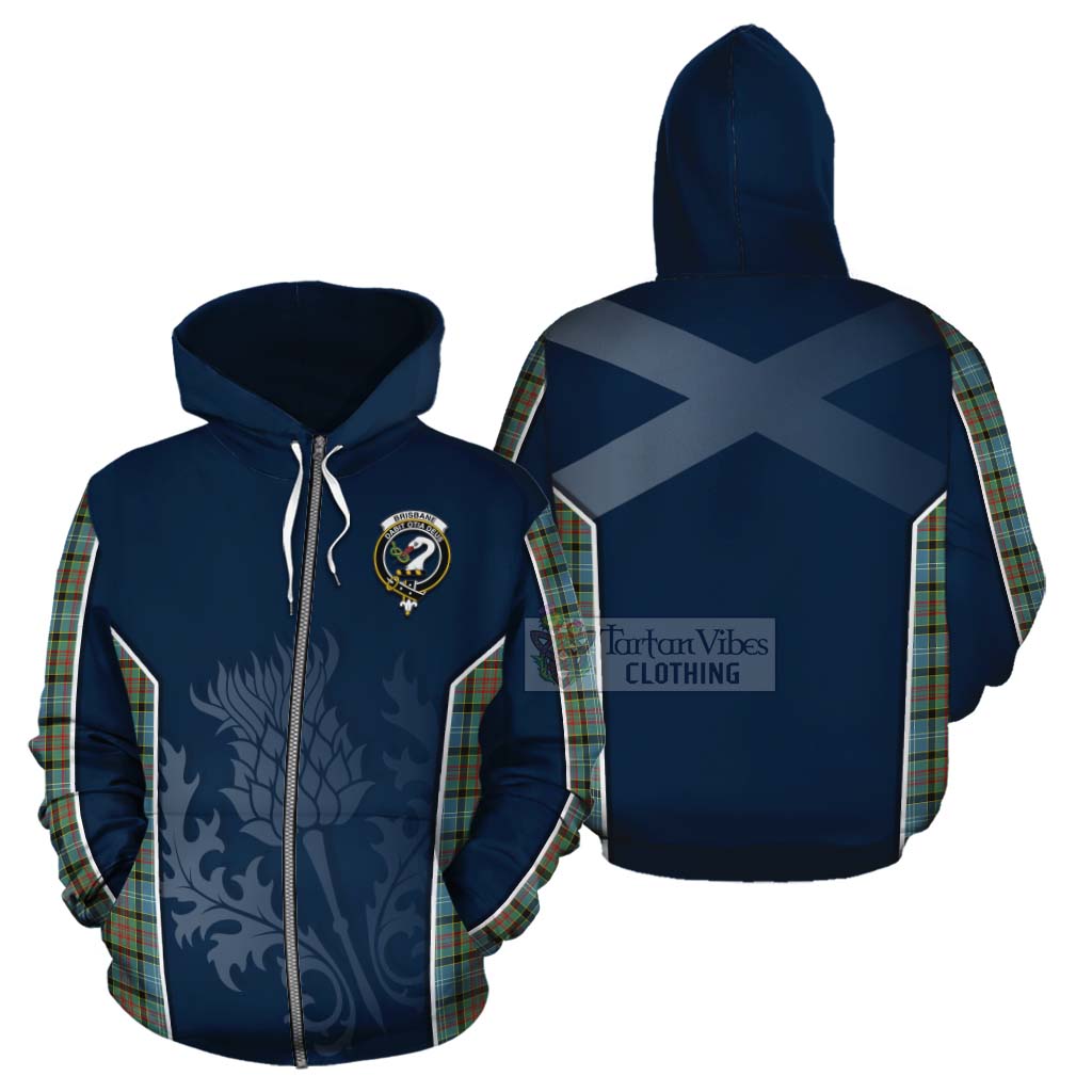 Tartan Vibes Clothing Brisbane Tartan Cotton Hoodie with Family Crest and Scottish Thistle Vibes Sport Style