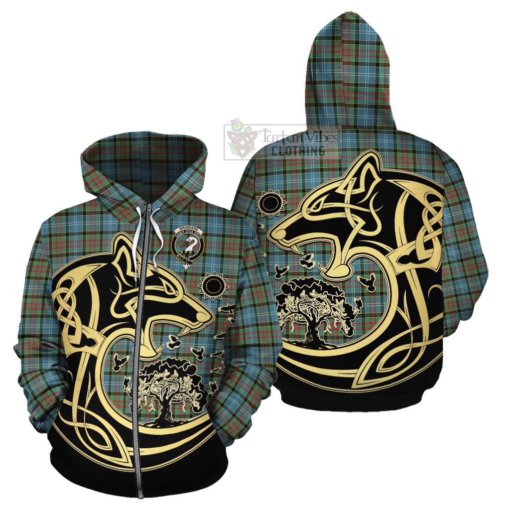 Tartan Vibes Clothing Brisbane Tartan Cotton Hoodie with Family Crest Celtic Wolf Style