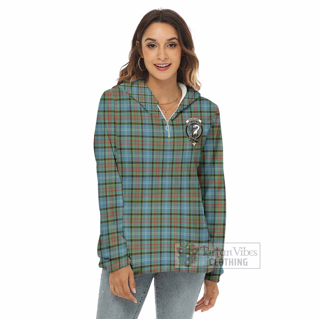 Tartan Vibes Clothing Brisbane Tartan Crest Women's Borg  Half Zip Fleece Hoodie