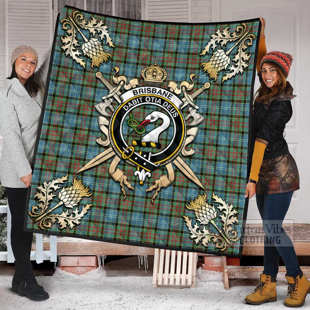 Tartan Vibes Clothing Brisbane Tartan Quilt with Family Crest and Scottish Golden Courage Shield