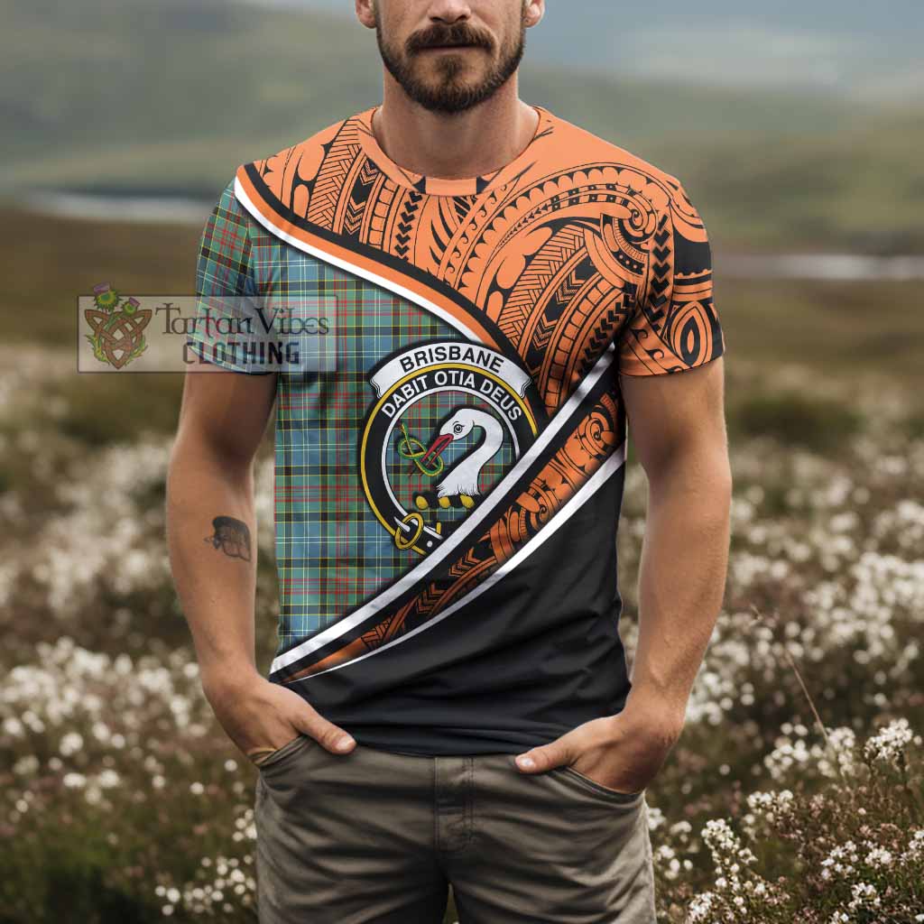 Tartan Vibes Clothing Brisbane Crest Tartan T-Shirt with Maori Tattoo Style - Orange Version