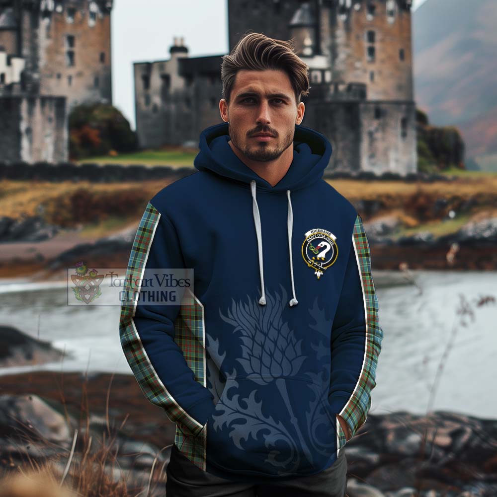 Tartan Vibes Clothing Brisbane Tartan Cotton Hoodie with Family Crest and Scottish Thistle Vibes Sport Style