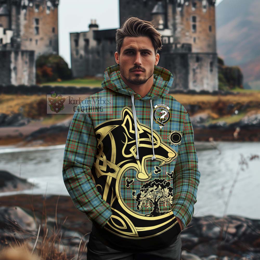 Tartan Vibes Clothing Brisbane Tartan Cotton Hoodie with Family Crest Celtic Wolf Style