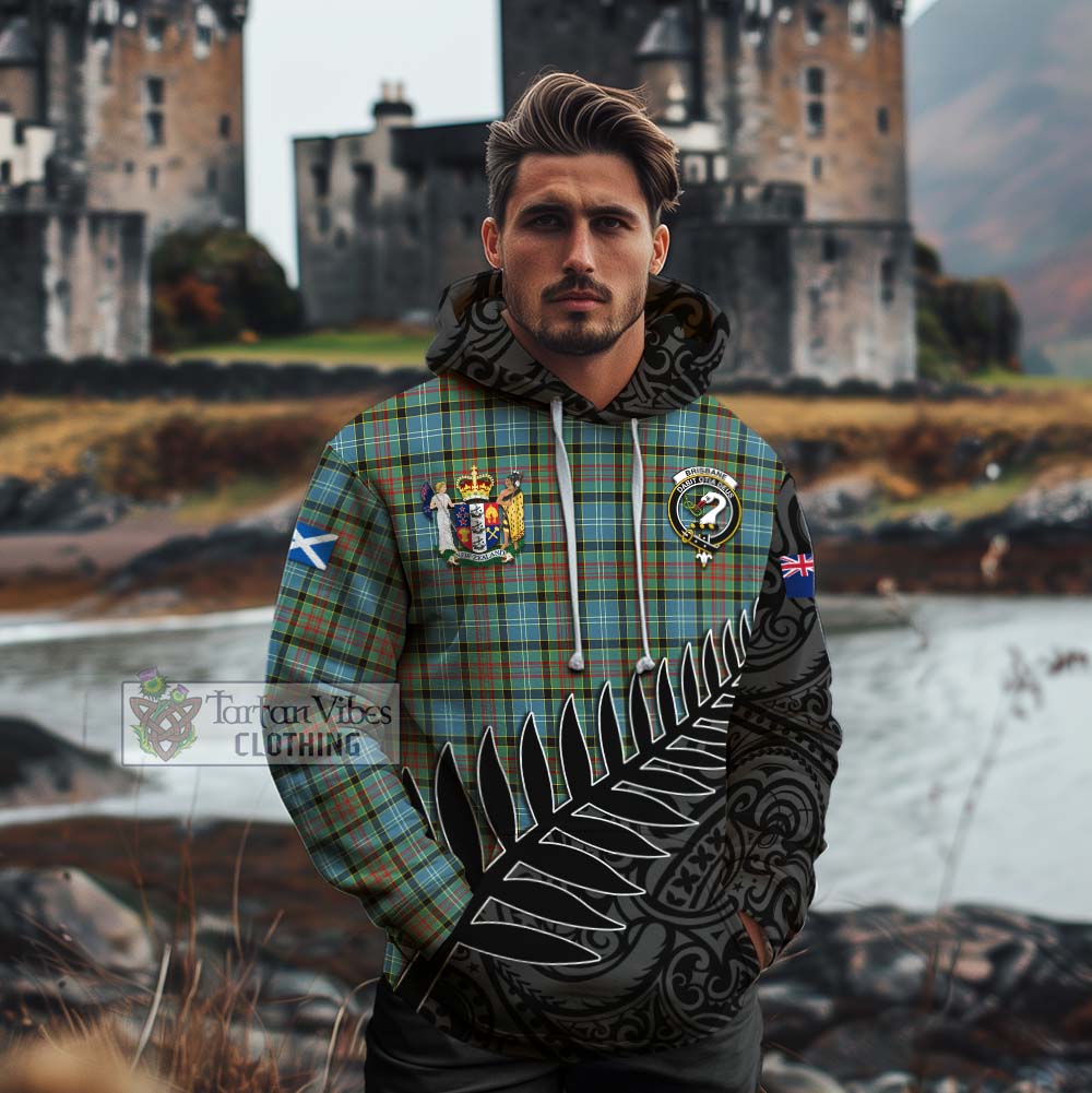 Tartan Vibes Clothing Brisbane Crest Tartan Cotton Hoodie with New Zealand Silver Fern Half Style