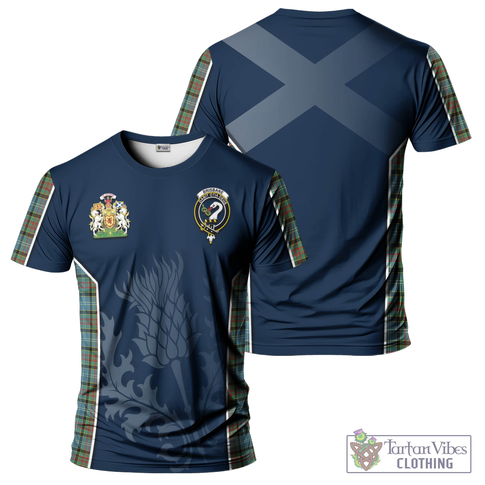 Tartan Vibes Clothing Brisbane modern Tartan T-Shirt with Family Crest and Scottish Thistle Vibes Sport Style