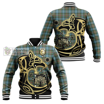 Brisbane Tartan Baseball Jacket with Family Crest Celtic Wolf Style