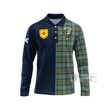 Brisbane Tartan Long Sleeve Polo Shirt Alba with Scottish Lion Royal Arm Half Style