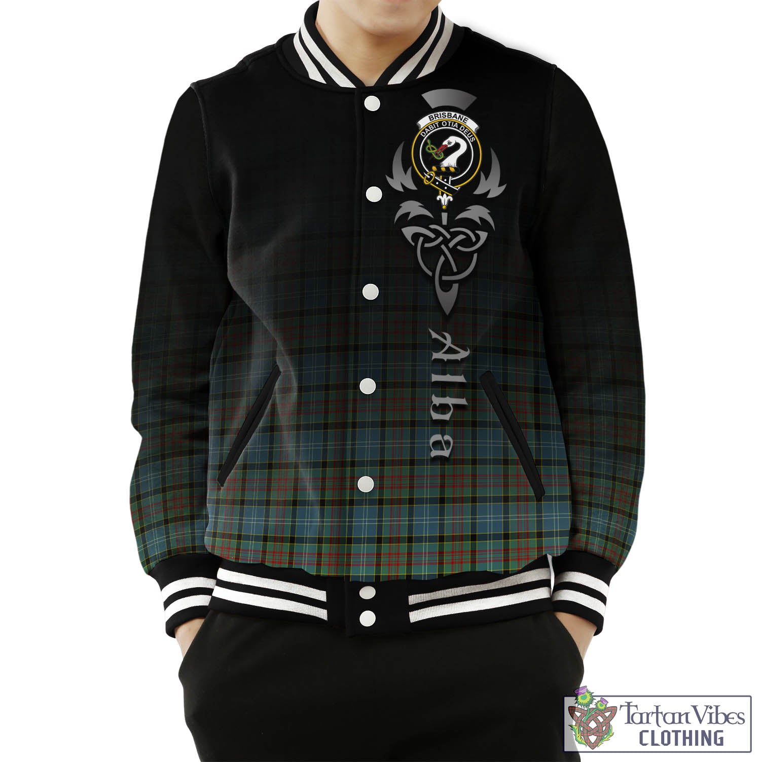 Tartan Vibes Clothing Brisbane modern Tartan Baseball Jacket Featuring Alba Gu Brath Family Crest Celtic Inspired