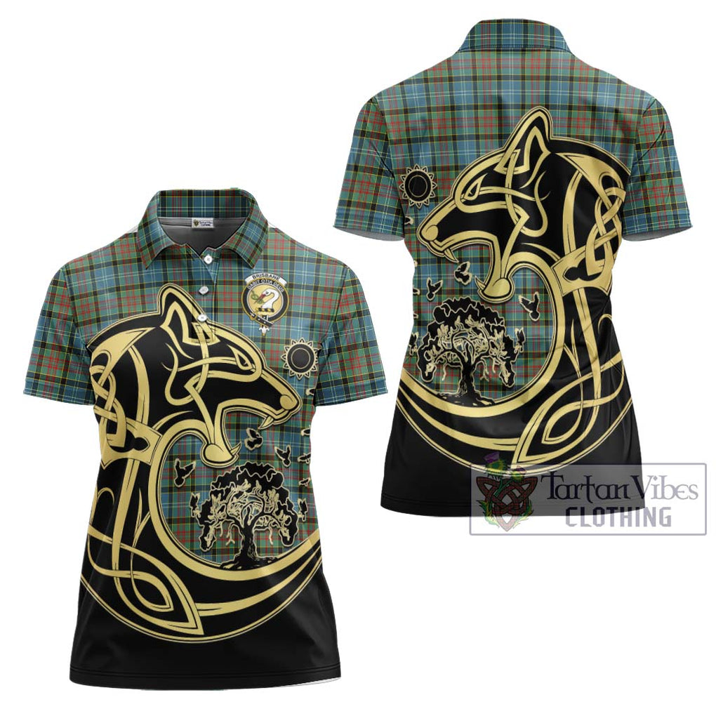 Brisbane Tartan Women's Polo Shirt with Family Crest Celtic Wolf Style Women - Tartanvibesclothing Shop