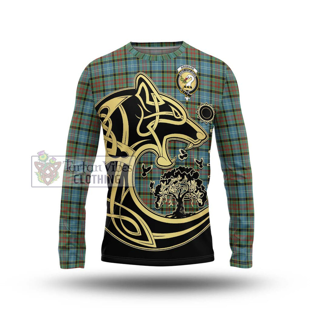 Brisbane Tartan Long Sleeve T-Shirt with Family Crest Celtic Wolf Style Unisex - Tartan Vibes Clothing